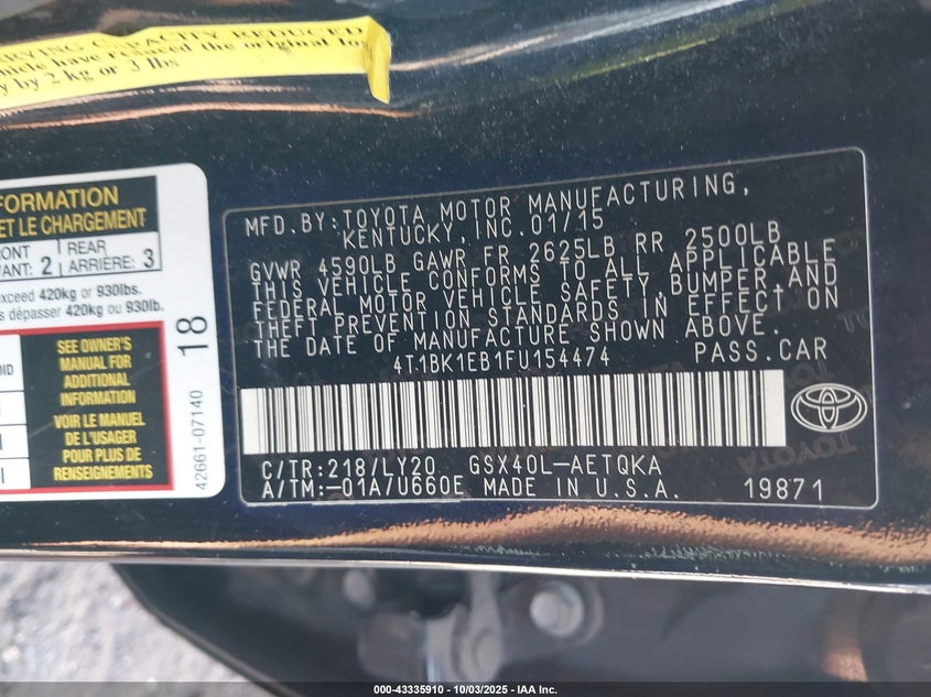 2015 TOYOTA AVALON XLE TOURING SE - 4T1BK1EB1FU154474