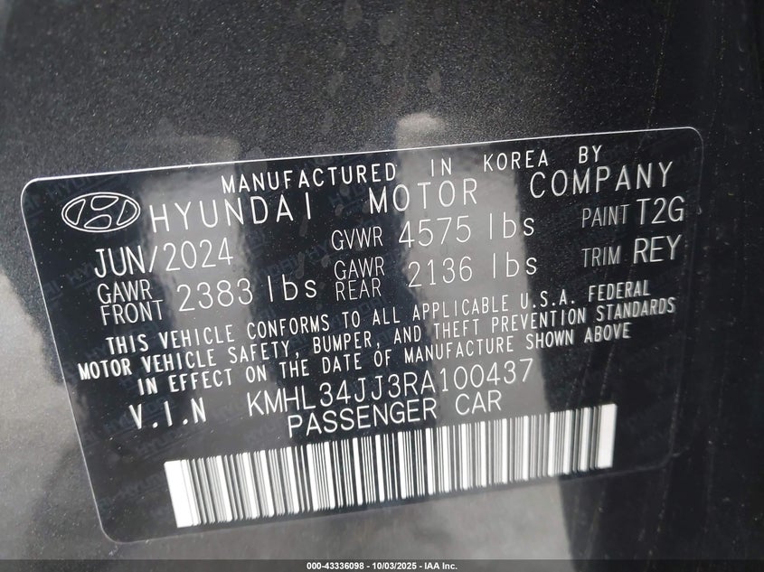 2024 HYUNDAI SONATA HYBRID SEL KMHL34JJ3RA100437