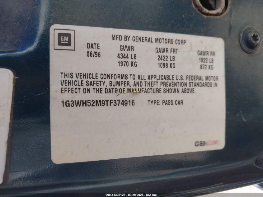 1996 Oldsmobile Cutlass Supreme Sl VIN: 1G3WH52M9TF374916 Lot: 43336128