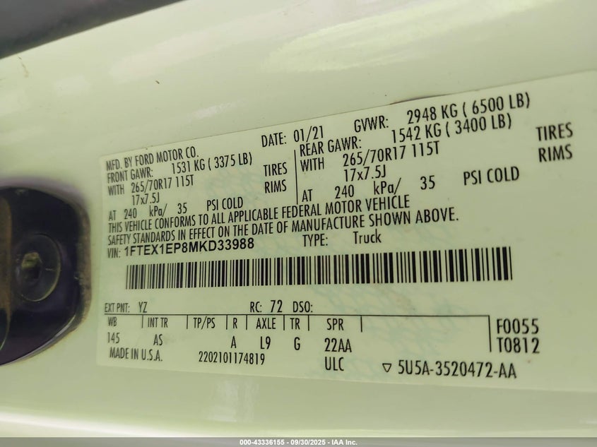 1FTEX1EP8MKD33988 2021 FORD F-150 photo no. 9