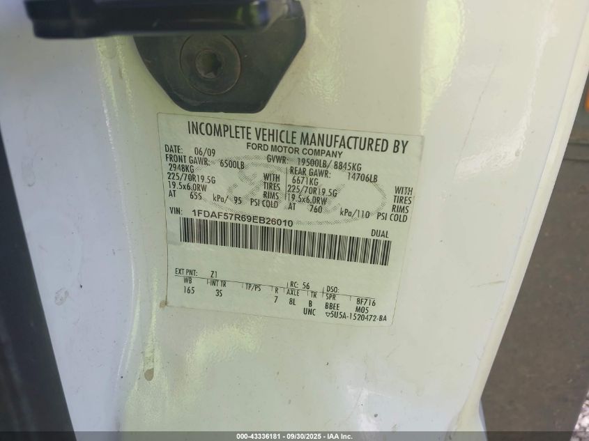 2009 Ford F-550 Chassis Xl/Xlt VIN: 1FDAF57R69EB26010 Lot: 43336181