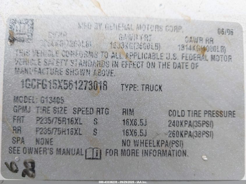 2006 Chevrolet Express Work Van VIN: 1GCFG15X561273018 Lot: 43336239