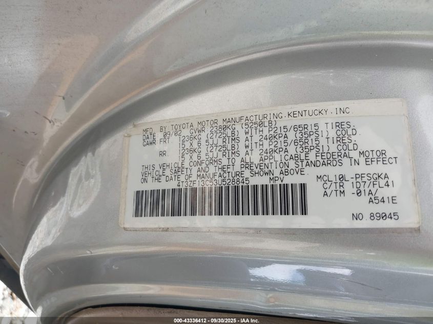 2003 Toyota Sienna Xle VIN: 4T3ZF13C53U528845 Lot: 43336412