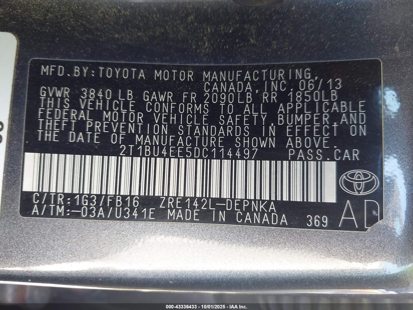 2013 TOYOTA COROLLA LE 2T1BU4EE5DC114497