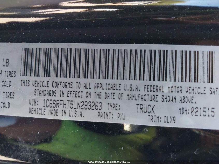 2020 Ram 1500 VIN: 1C6SRFHT5LN293263 Lot: 43336446