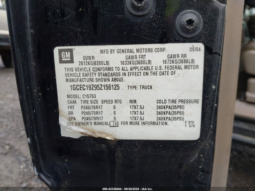 2005 Chevrolet Silverado 1500 Lt VIN: 1GCEC19Z95Z156125 Lot: 43336484