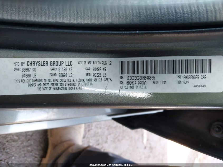 2013 Chrysler 200 Limited VIN: 1C3CCBCG8DN546535 Lot: 43336486