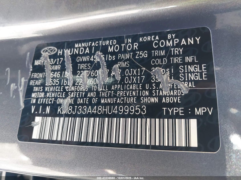 2017 HYUNDAI TUCSON SE - KM8J33A48HU499953