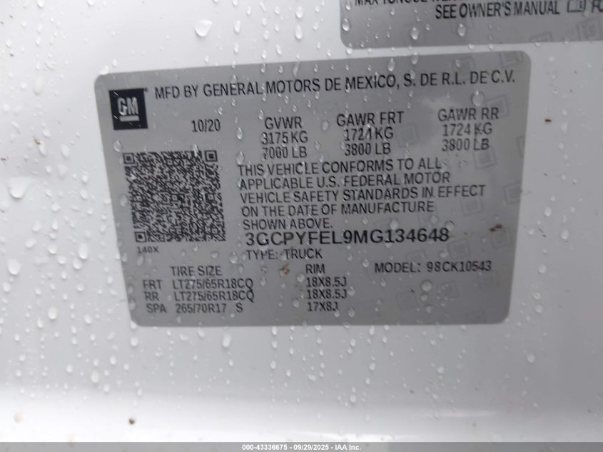 2021 Chevrolet Silverado 1500 4Wd Short Bed Lt Trail Boss VIN: 3GCPYFEL9MG134648 Lot: 43336675