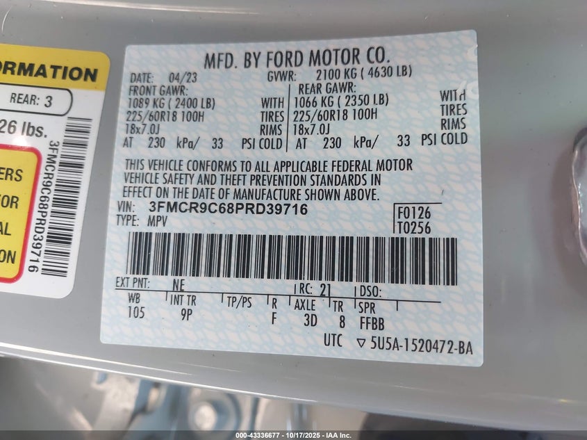 2023 FORD BRONCO SPORT OUTER BANKS 3FMCR9C68PRD39716