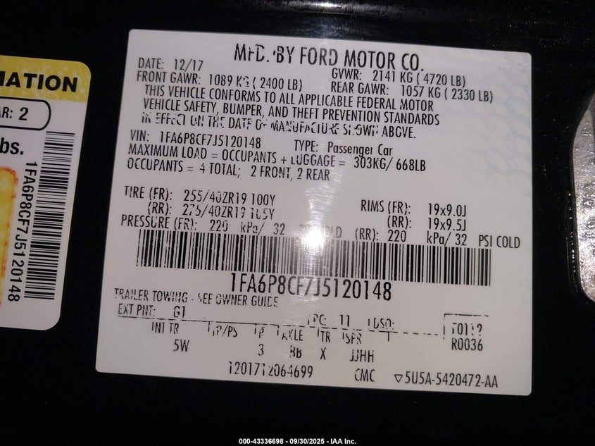 2018 FORD MUSTANG GT PREMIUM - 1FA6P8CF7J5120148