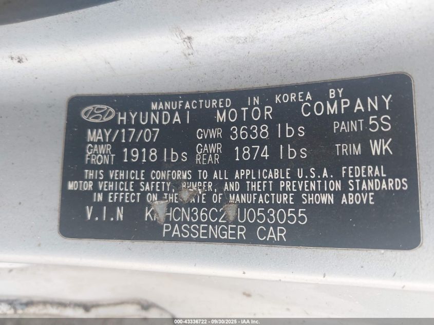 2007 Hyundai Accent Se VIN: KMHCN36C27U053055 Lot: 43336722