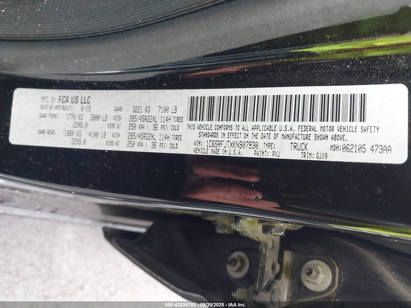 2019 RAM 1500 LARAMIE  4X4 5'7 BOX - 1C6SRFJTXKN907930
