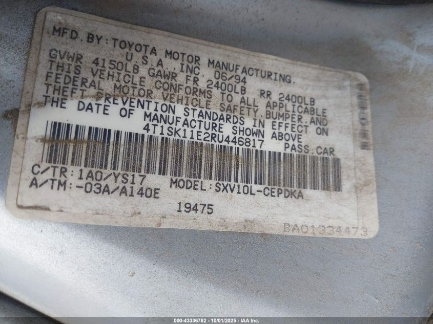 1994 Toyota Camry Dx VIN: 4T1SK11E2RU446817 Lot: 43336782