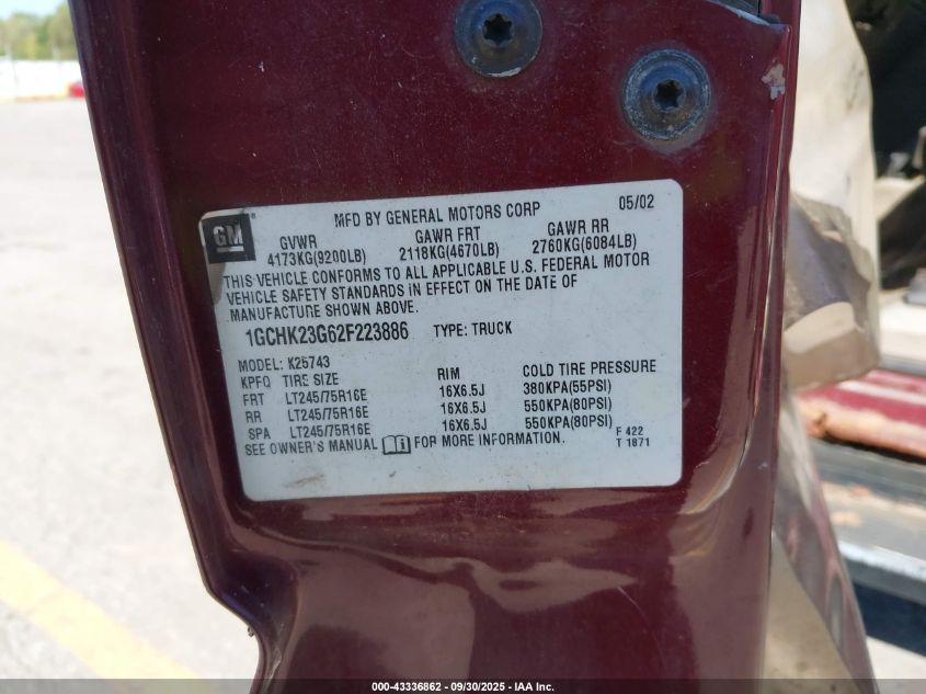 2002 Chevrolet Silverado 2500Hd Ls VIN: 1GCHK23G62F223886 Lot: 43336862