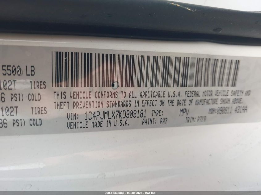 2019 Jeep Cherokee Latitude Plus 4X4 VIN: 1C4PJMLX7KD309181 Lot: 43336886