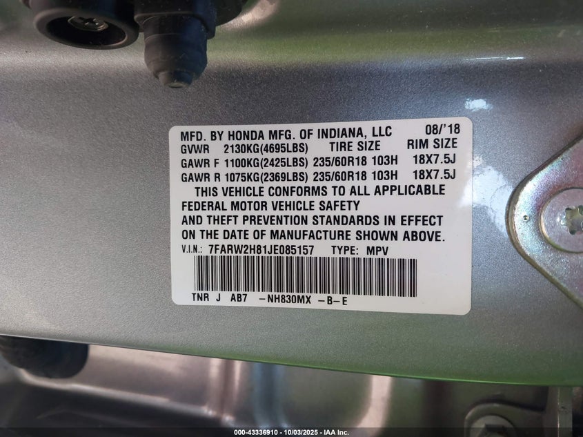 2018 HONDA CR-V EX-L/EX-L NAVI - 7FARW2H81JE085157