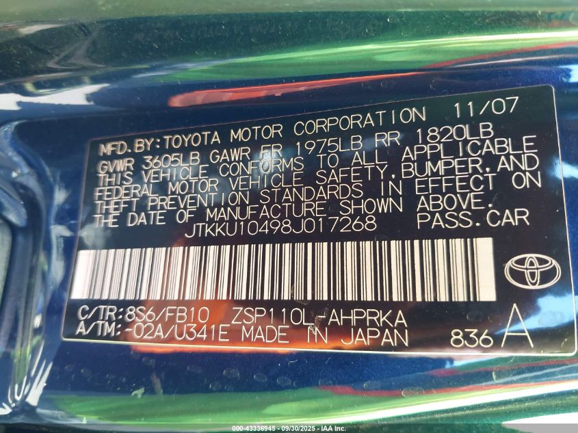 2008 Scion Xd VIN: JTKKU10498J017268 Lot: 43336945