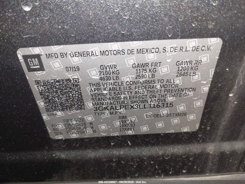 2020 GMC Terrain Fwd Slt VIN: 3GKALPEX3LL116315 Lot: 43336987