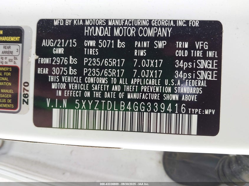 2016 HYUNDAI SANTA FE SPORT 2.4L - 5XYZTDLB4GG339416