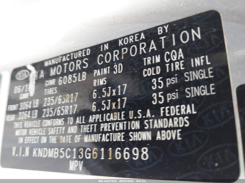 2016 KIA SEDONA LX KNDMB5C13G6116698