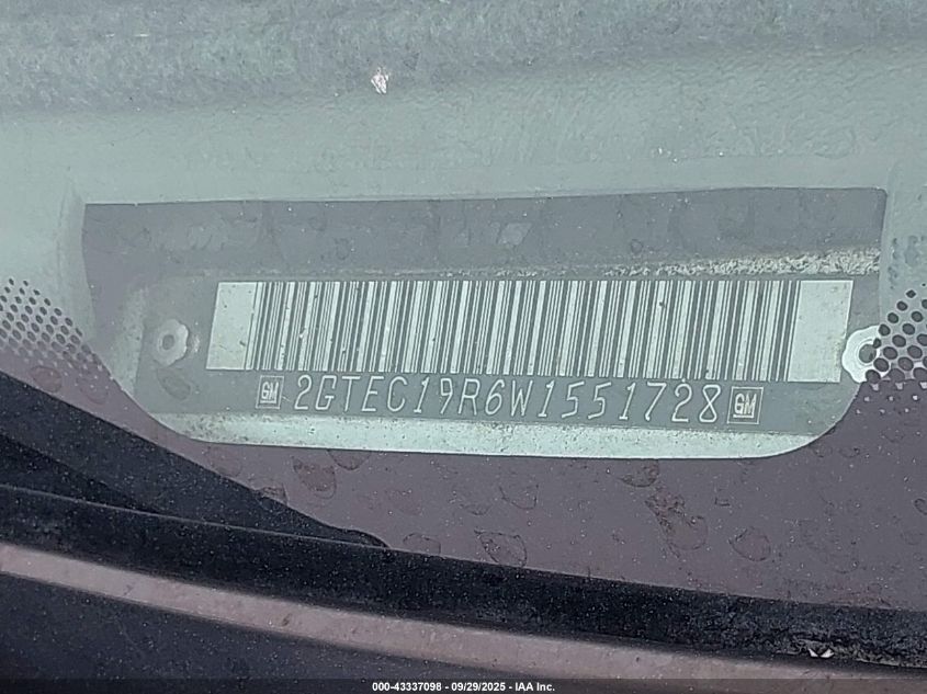 1998 GMC Sierra 1500 Sl Wideside VIN: 2GTEC19R6W1551728 Lot: 43337098