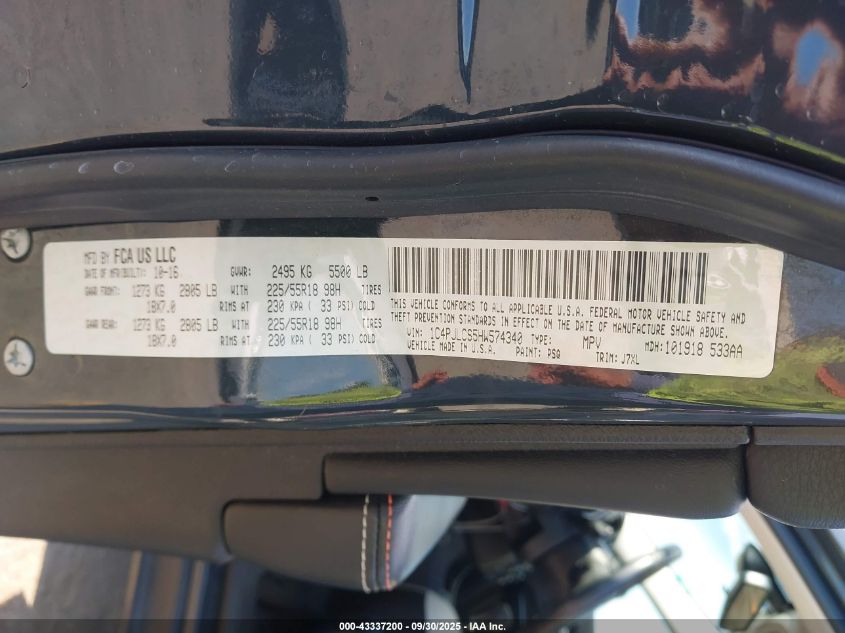 2017 Jeep Cherokee 75Th Anniversary Edition Fwd VIN: 1C4PJLCS5HW574340 Lot: 43337200