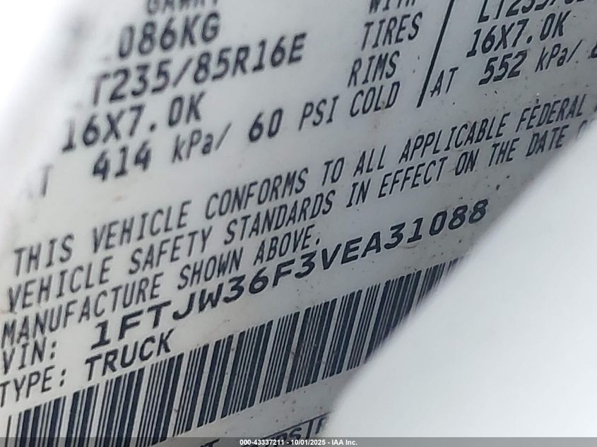 1997 Ford F-350 Xl VIN: 1FTJW36F3VEA31088 Lot: 43337211