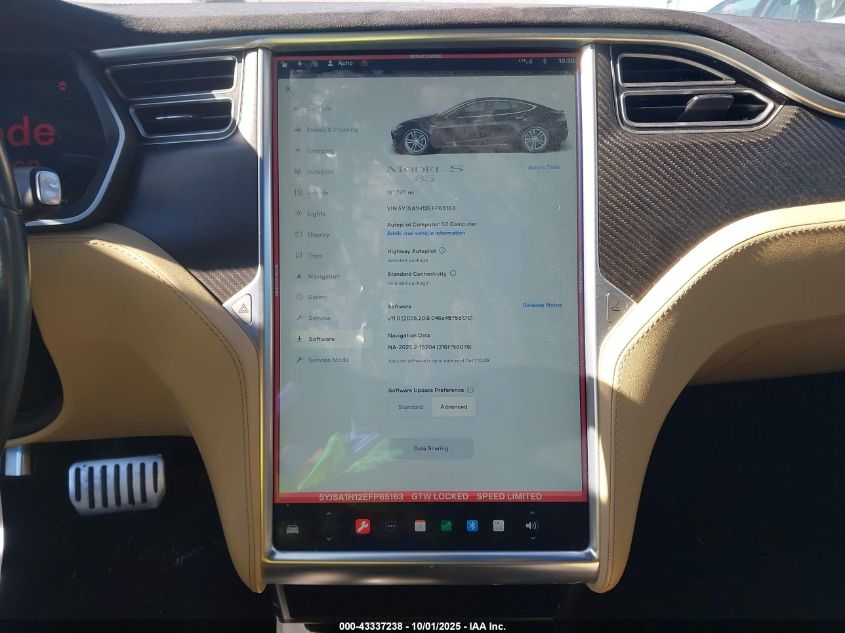 2014 Tesla Model S P85 VIN: 5YJSA1H12EFP65163 Lot: 43337238