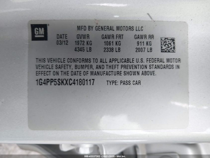 2012 Buick Verano VIN: 1G4PP5SKXC4180117 Lot: 43337302