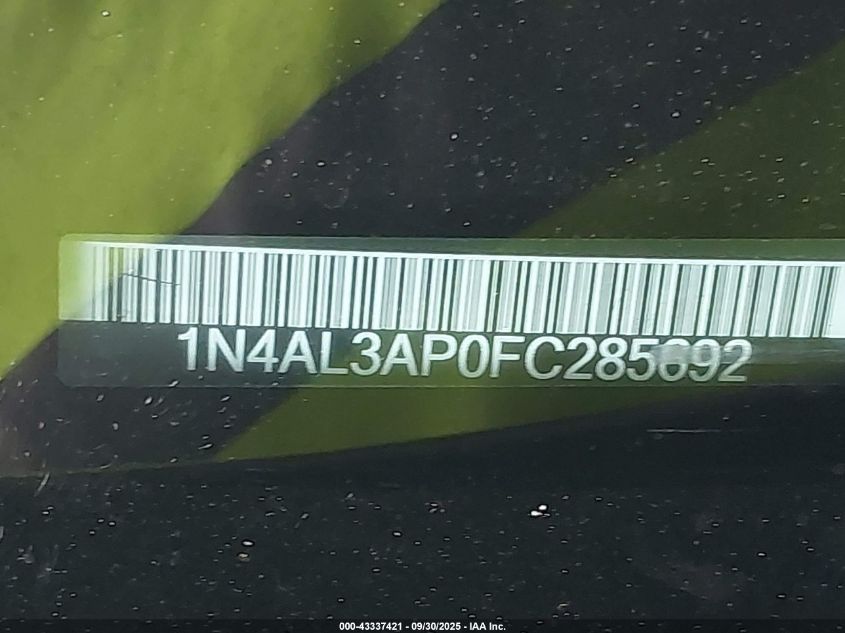 2015 Nissan Altima VIN: 1N4AL3AP0FC285692 Lot: 43337421