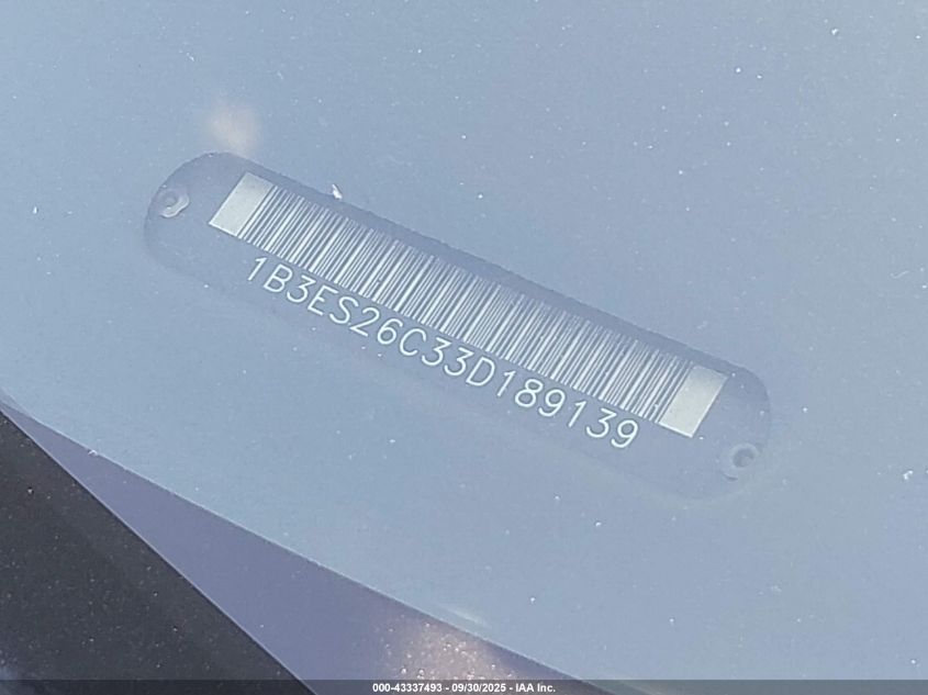 2003 Dodge Neon Se VIN: 1B3ES26C33D189139 Lot: 43337493