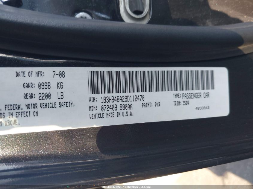 2009 Dodge Caliber Sxt VIN: 1B3HB48A29D112470 Lot: 43337522