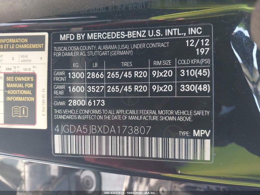 2013 MERCEDES-BENZ ML 350 - 4JGDA5JBXDA173807