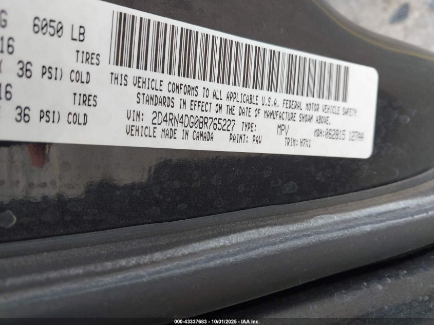 2011 Dodge Grand Caravan Express VIN: 2D4RN4DG0BR765227 Lot: 43337683