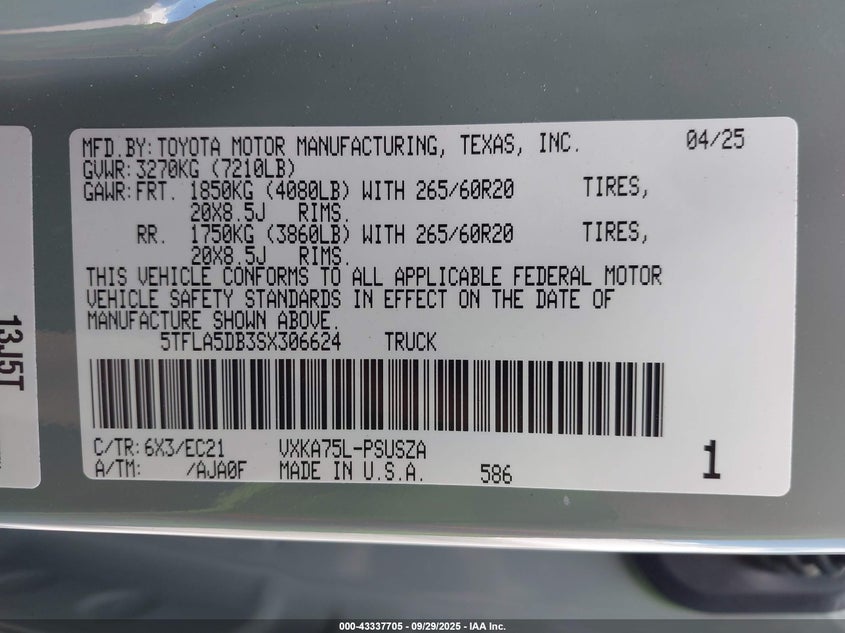 2025 TOYOTA TUNDRA SR5 4WD - 5TFLA5DB3SX306624