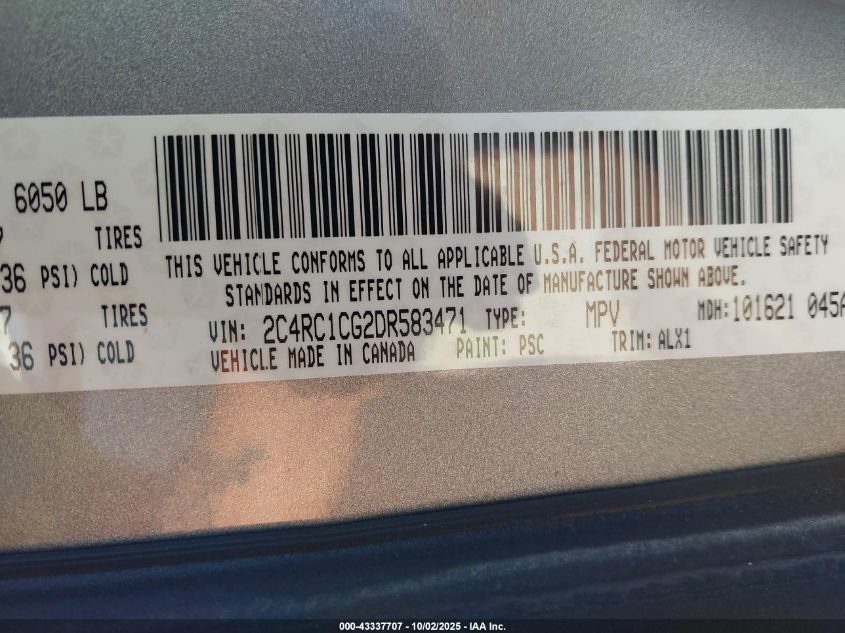 2013 Chrysler Town & Country Touring-L VIN: 2C4RC1CG2DR583471 Lot: 43337707