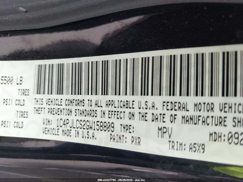 2016 Jeep Cherokee Latitude VIN: 1C4PJLCS2GW158809 Lot: 43337790