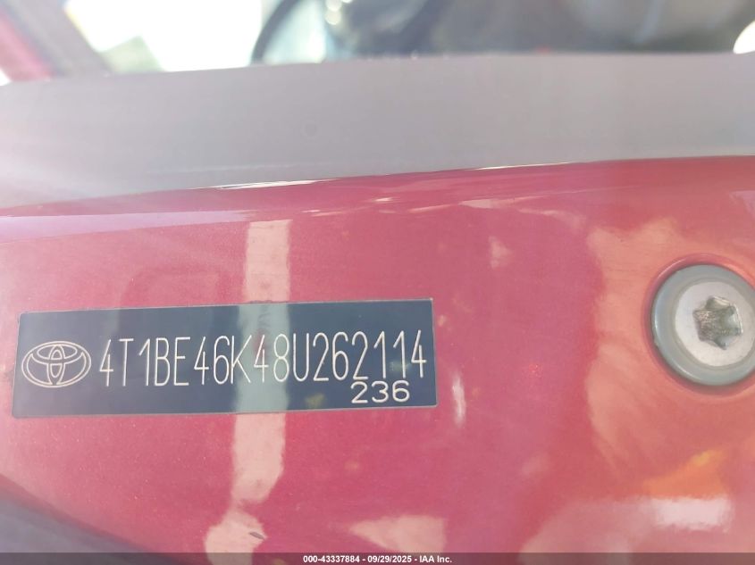 2008 Toyota Camry Le VIN: 4T1BE46K48U262114 Lot: 43337884