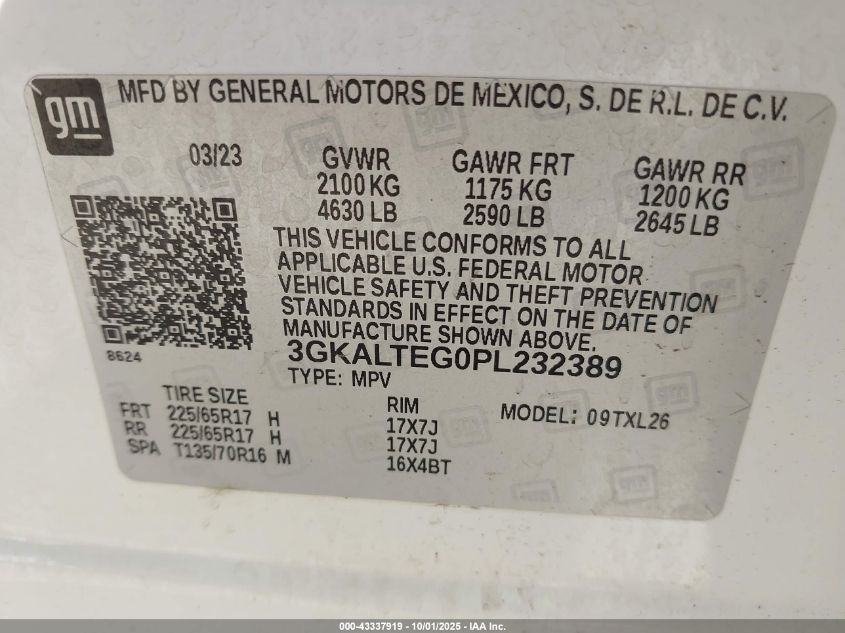 2023 GMC Terrain Awd Sle VIN: 3GKALTEG0PL232389 Lot: 43337919