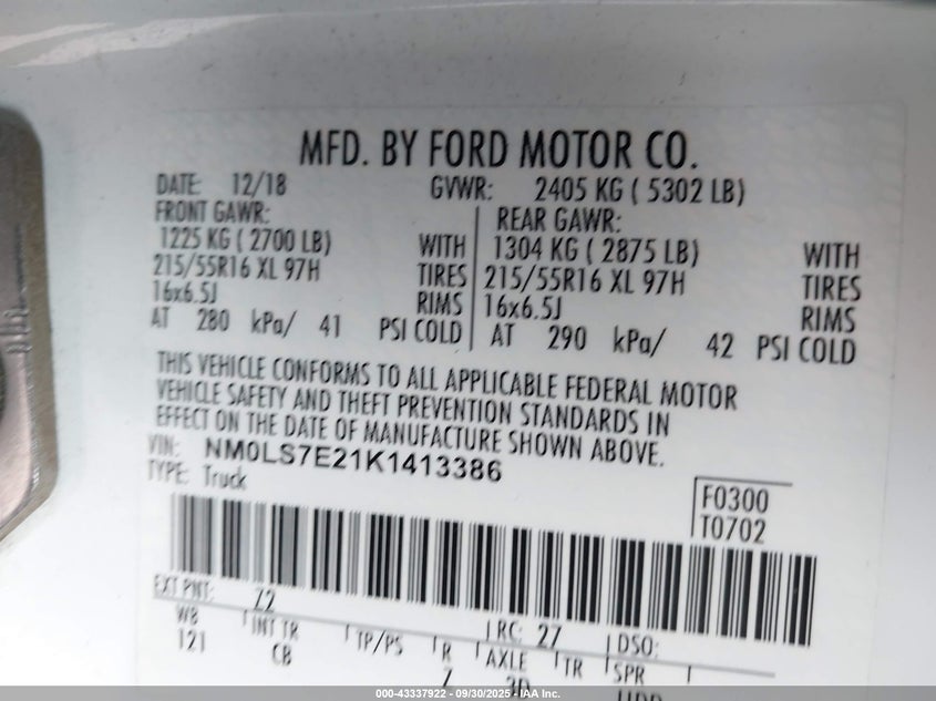2019 FORD TRANSIT CONNECT XL NM0LS7E21K1413386