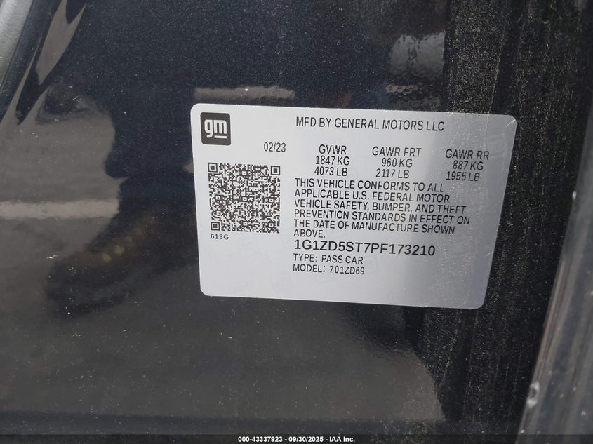 2023 Chevrolet Malibu Fwd 1Lt VIN: 1G1ZD5ST7PF173210 Lot: 43337923