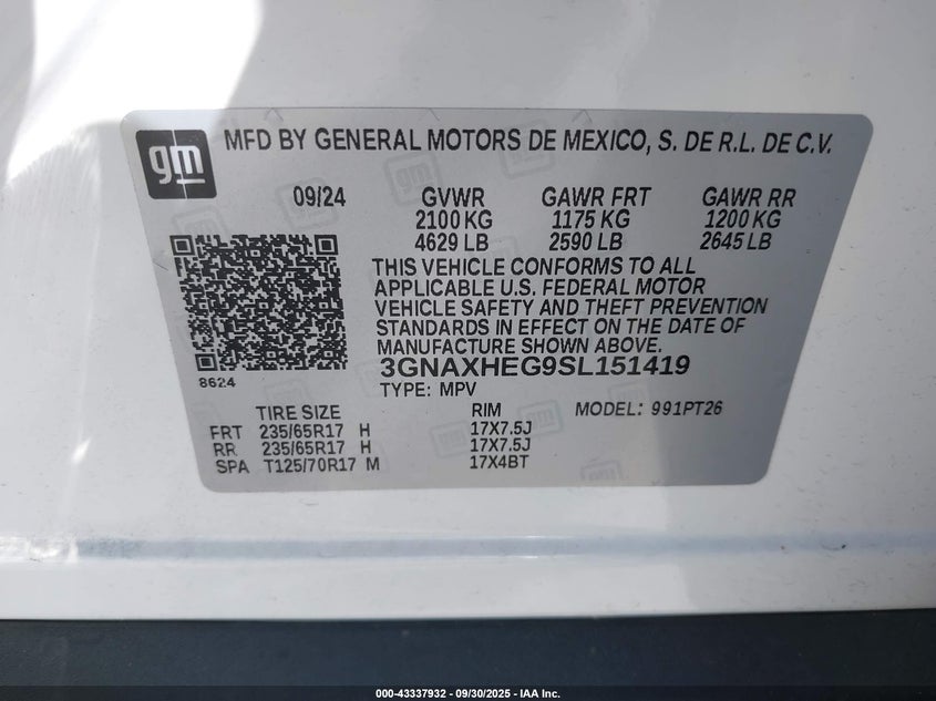 2025 CHEVROLET EQUINOX FWD LT - 3GNAXHEG9SL151419