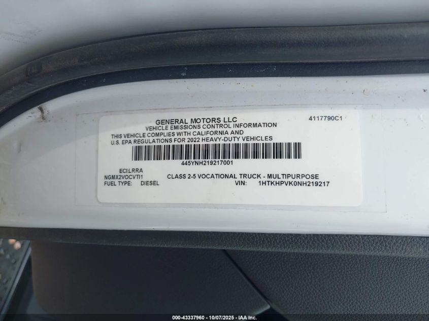 2022 Chevrolet Silverado 4500Hd 1Wt VIN: 1HTKHPVK0NH219217 Lot: 43337960