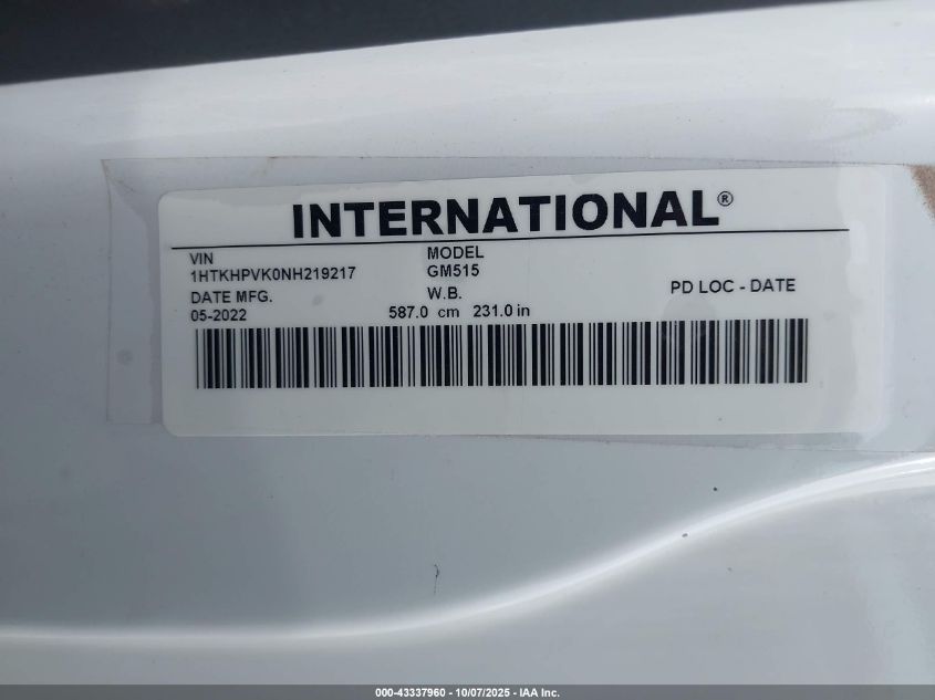 2022 Chevrolet Silverado 4500Hd 1Wt VIN: 1HTKHPVK0NH219217 Lot: 43337960