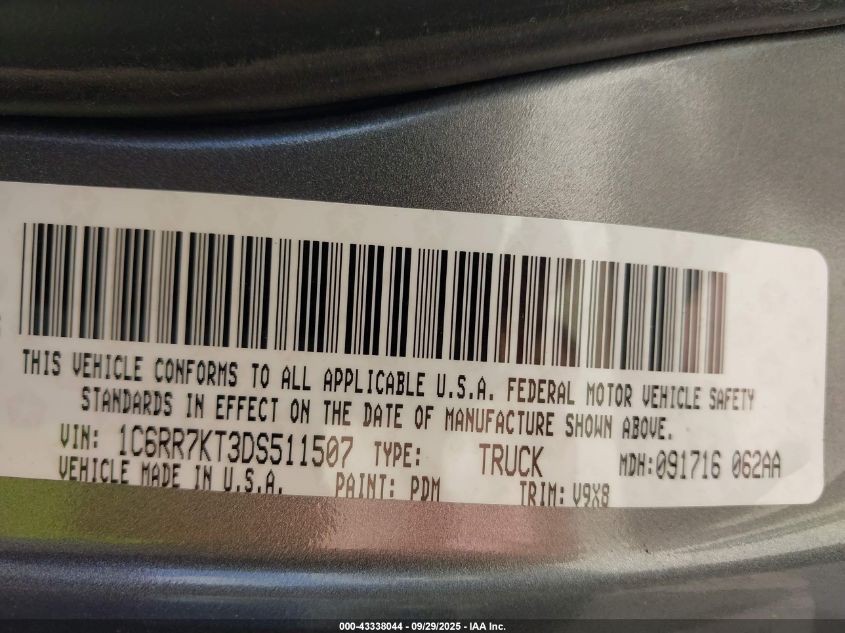 2013 Ram 1500 Express VIN: 1C6RR7KT3DS511507 Lot: 43338044