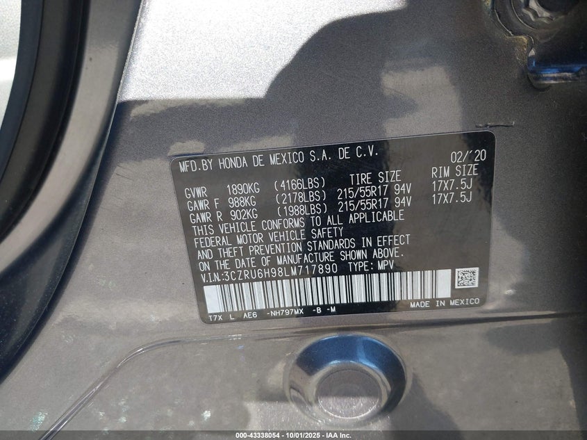 2020 HONDA HR-V AWD TOURING - 3CZRU6H98LM717890