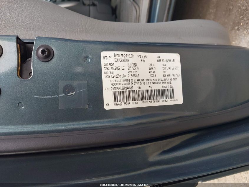 2006 Chrysler Town & Country Touring VIN: 2A4GP54L06R844687 Lot: 43338087