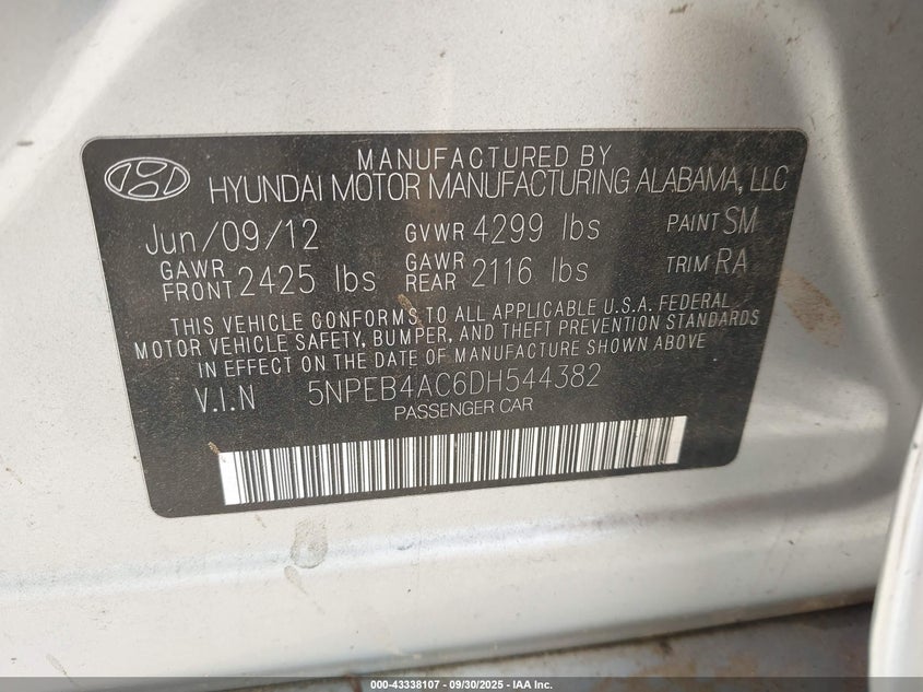 2013 HYUNDAI SONATA GLS - 5NPEB4AC6DH544382