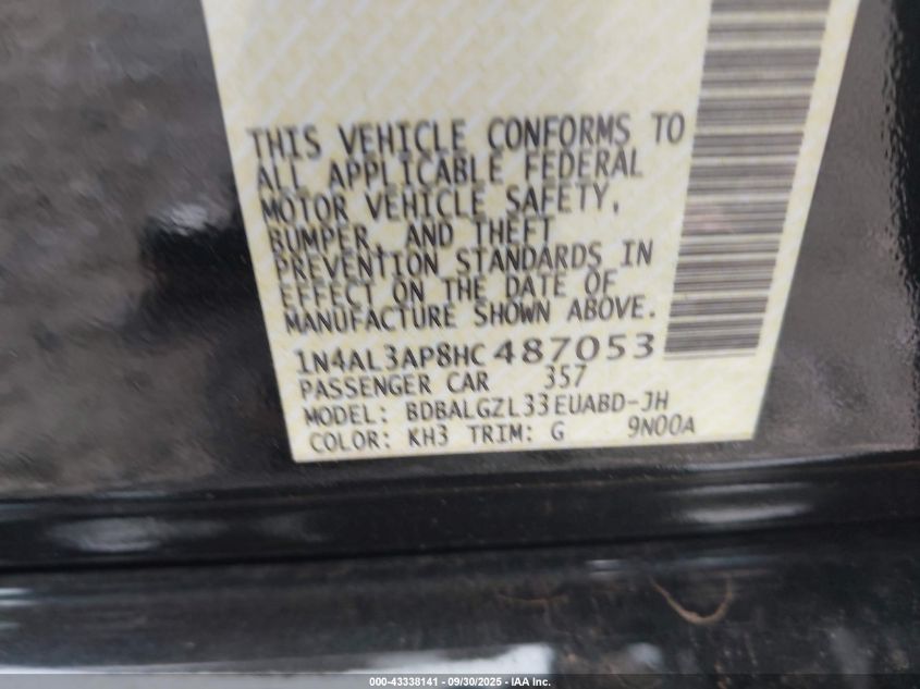 2017 Nissan Altima 2.5 S VIN: 1N4AL3AP8HC487053 Lot: 43338141